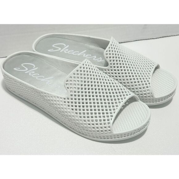 Skechers‎ Plastic Waffle Design Open Toe Slip-On Slides Wedge Sandals White Sz 7 - Picture 1 of 11
